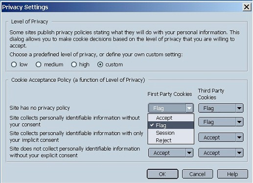 Privacy Settings - Cookie Acceptance Policy