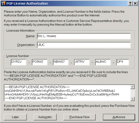 PGP License Authorization - manual authorization